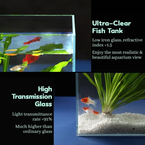 Miniatura 3 de LAQUAL Tanque de peces de vidrio ultra transparente de 6.5 galones, acuario sin borde de vidrio bajo en hierro
