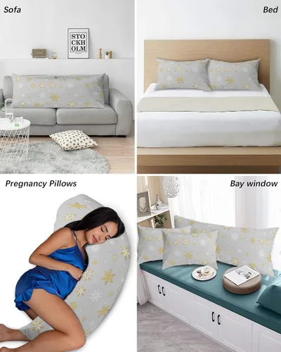 Miniatura 6 de Fundas de almohada de invierno con copos de nieve de tamaño estándar, 2 paquetes de fundas de almohada suaves para cama, fundas de almohada lumbar