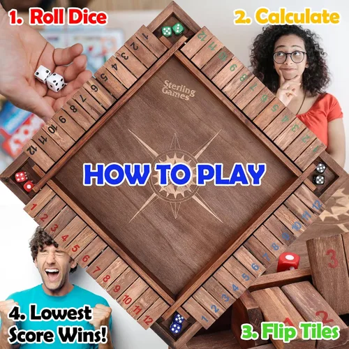 Miniatura 3 de Sterling Games - Juego de 12 pulgadas para 4 jugadores, juego de dados familiares con caja de 12 números, tablero de madera grande con temática