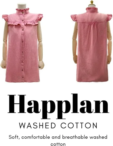 Miniatura 6 de happlan Vestido de mezclilla con botones y cuello de loto desgastado para mujer