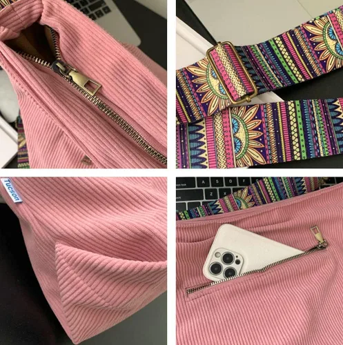 Miniatura 6 de Bolso de mano de pana para mujer, bolso de hombro grande, bolso elegante casual, bolso de pana, bolso de viaje para el trabajo