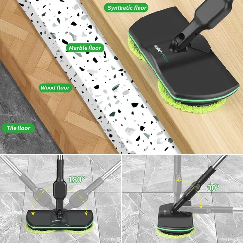 Miniatura 5 de Trapeador eléctrico giratorio, almohadilla de limpieza máxima de 13 pulgadas, trapeador eléctrico inalámbrico, limpiador de piso laminado