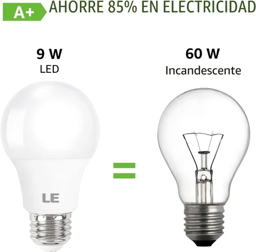 Miniatura 5 de LE Bombillas LED equivalentes a 60 W, 9 W, 800 lúmenes, no regulables, blanco cálido suave 2700 K, base media estándar A19 E26, 10000 horas de vida