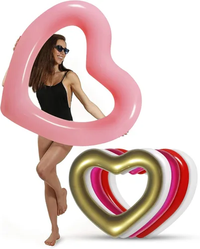 Miniatura 12 de LOTELI - Flotadores de piscina con forma de corazón originales para adultos, más gruesos y fuertes, flotadores inflables grandes para fiestas, Blanco