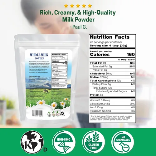 Miniatura 2 de Z Natural Foods Leche Entera en Polvo Premium - Leche en Polvo para Hornear, Cocinar, Bebidas - Leche Seca en Polvo, Pasteurizada, Sin OGM, Sin