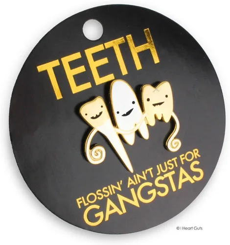 Miniatura 2 de Pin de solapa de dientes - Flossin' Ain't Just For Gangstas by I Heart Guts, Aluminio