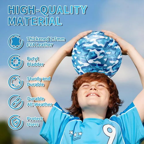 Miniatura 4 de Libima Balón de fútbol de camuflaje con inflador, tamaño oficial 4, para interiores y exteriores, colorido y suave, juguete para niños y niñas, Azul