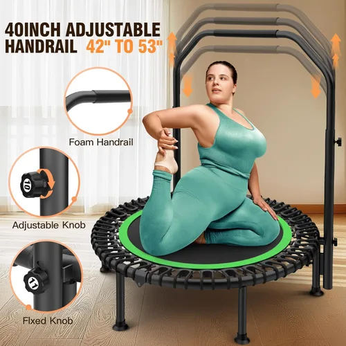 Miniatura 4 de ANCHEER Minitrampolín plegable de 40"/48", carga máxima de 450 libras/550 libras para interiores, con mango de espuma ajustable de 4 niveles