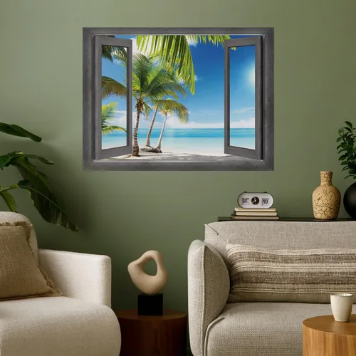 Miniatura 18 de wall26 Mural de pared extraíble – Hermosa pareja saltando delfines en el mar puesta de sol creativa vista de ventana decoración del hogar/decoración