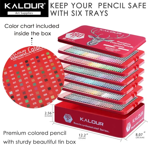Miniatura 6 de KALOUR Lápiz de 180 colores para artistas, núcleo suave de pigmento rico, a base de aceite, ideal para colorear, dibujar, bocetos, sombrear, Rojo