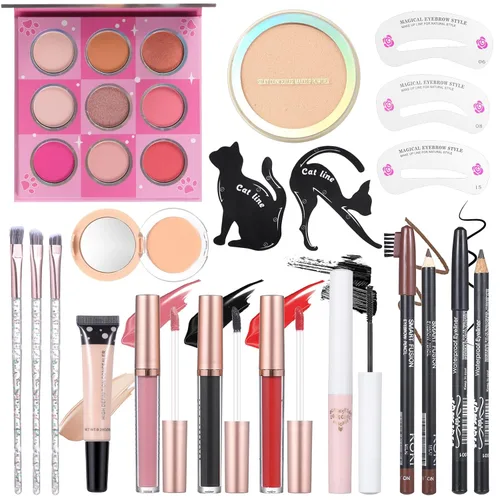 Miniatura 10 de Kit de maquillaje para adolescentes, regalo de maquillaje para mujeres, incluye paleta de sombras de ojos, brillo de labios, rímel, delineador