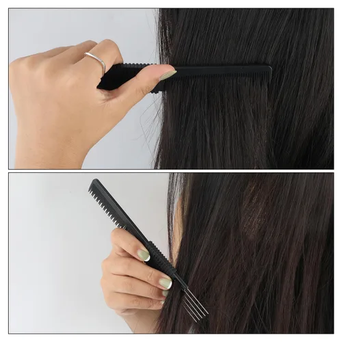 Miniatura 5 de 2 peines de carbono negro para levantar el pelo, de doble cabeza, herramienta de peine de cola de rata para cabello grueso, fino y fino, esponjoso