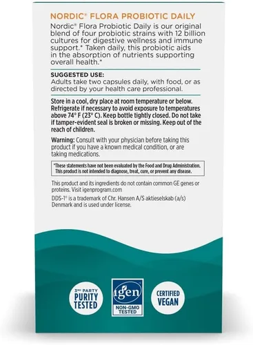 Miniatura 6 de Nordic Naturals Nordic Flora Probiotic Daily - 60 cápsulas - 4 cepas probióticas con 12 mil millones de cultivos - Bienestar óptimo, apoyo