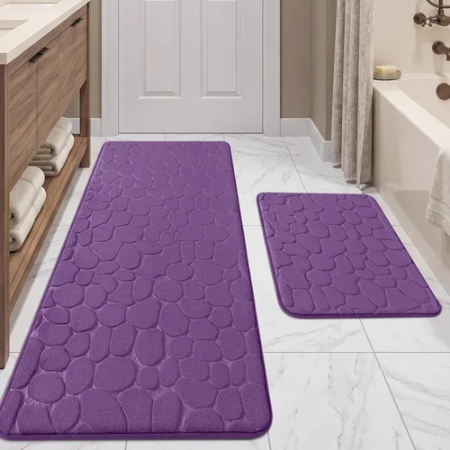 Miniatura 14 de YIHOUSE Juego de 2 tapetes de baño de espuma viscoelástica, antideslizantes, absorbentes de agua, lavables, para fregadero, inodoro y suelo Negro