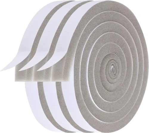 Burlete de Espuma para Clima - 3 Rollos, 1/2 Pulgada de Ancho X 1/2 Pulgada de Grosor, Total 20 Pies de Largo, Aislamiento Adhesivo de Aire Gris