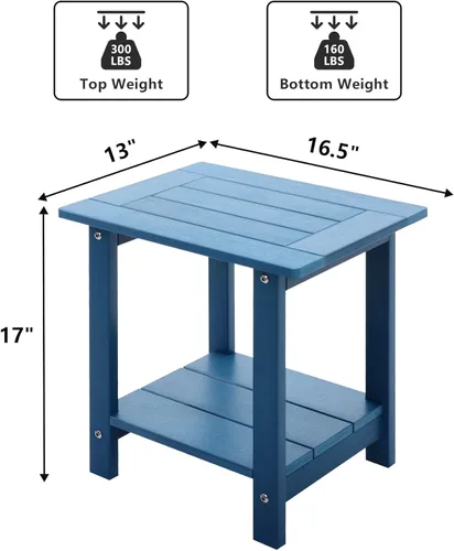 Miniatura 3 de Mesa auxiliar doble Adirondack para exterior de Meluvici, resistente a la intemperie, mesa de extremo rectangular para patio al aire libre para Azul