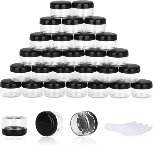 Miniatura 11 de 100 piezas de 5 gramos Envases de muestra, tarros vacíos de 5 ml con tapas, envases cosméticos pequeños, tarros de muestra mini con 8 piezas de mini