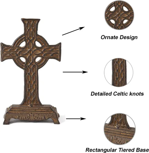 Miniatura 2 de Cruz celta de metal de 12 pulgadas de alto con base gruesa, hierro oxidado envejecido, decoración de mesa cruzada para el hogar, oficina, regalo