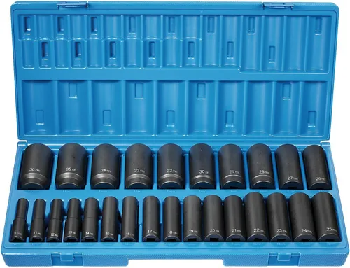 Grey Pneumatic (1726MD) Juego de llaves métricas de longitud profunda de 1/2 pulgadas, 26 piezas, 12 puntos