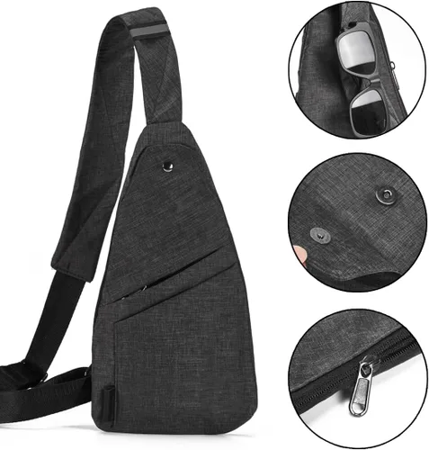 Miniatura 5 de Seoky Rop - Bolso bandolera para hombres y mujeres, cartera pequeña personal con bolsillo, antirrobo, para el pecho, para viajes y senderismo, Gris