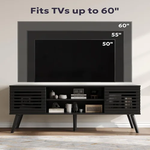 Miniatura 3 de Furnify Soporte de TV moderno de mediados de siglo de 53 pulgadas para TV de 50/55/60 pulgadas, consola multimedia de TV con puertas de listones