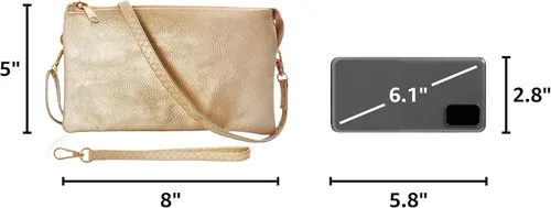 Miniatura 3 de Humble Chic bolsa pequeña de piel vegana, para usar cruzada o cartera con ajuste de pulsera, incluye hombro ajustable y correa para muñeca. Oro