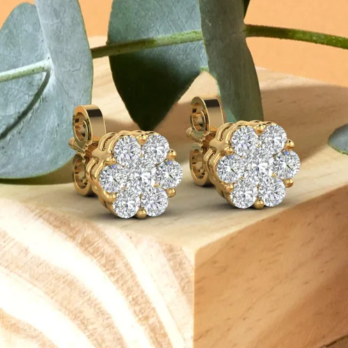 Miniatura 5 de Aretes de diamantes en racimo de 14 a 1 quilate en oro de 10 quilates o platino 950