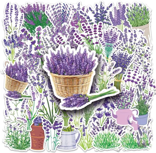 Calcomanías de lavanda, 50 unidades, impermeables, lindas flores, calcomanías para botella de agua, laptop, coches, patineta, teléfono, guitarra,
