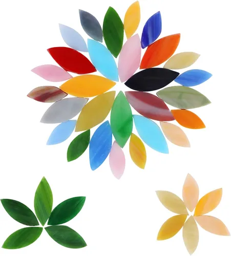 Miniatura 3 de Mosaico de vidrio plano, 100 piezas de mosaico de vidrieras, mosaico de pétalos, azulejos de hojas de flores para decoración del hogar, manualidades