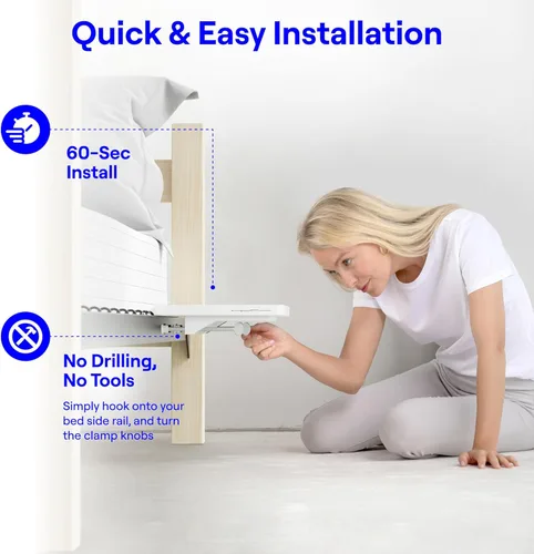 Miniatura 7 de BedShelfie - Estante de cabecera para dormitorio, cama litera y litera superior, elementos esenciales para dormitorio universitario, mesita de Blanco
