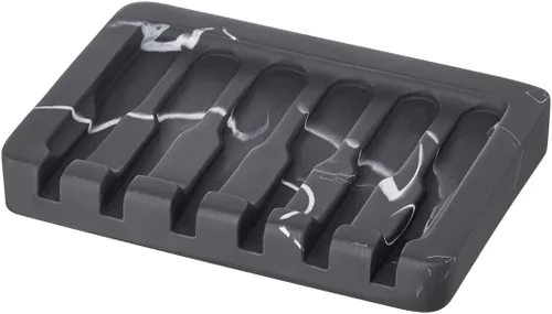 INIUNIK Jabonera autodrenante – Bandeja para jabón con aspecto de mármol, caja de ahorro para esponja para baño, ducha, cocina, color negro