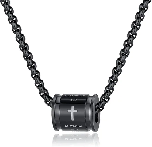 JAYUMO Collar de cruz para hombres y niños, collar de cadena de cruz de acero inoxidable plateado, negro y dorado para hombres, collar cristiano