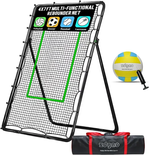 4x7ft Adjustable Volleyball Rebounder with Volleyball and Bag for Practice | Complete Set|5 Adjustable Angles|Large Practice Area| Multi-Sport