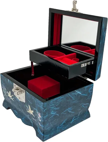 Miniatura 7 de Fun-Store Caja de madera con incrustaciones de nácar con incrustaciones de nácar, caja de madera, diseño de árbol de grúa, espejo, recuerdo, tesoro