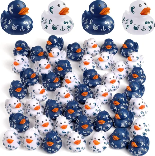 Jerify 12 Piezas Patos de Crucero de 2 Pulgadas para Esconder Mini Patos de Goma de Barco de Crucero Azules y Blancos Juguetes de Baño a Granel para