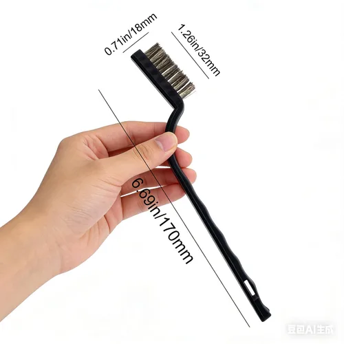 Miniatura 2 de Mini cepillo de alambre, juego de 8 cepillos de acero inoxidable, cepillo para raspar para limpiar escoria de soldadura y óxido, y calcomanías