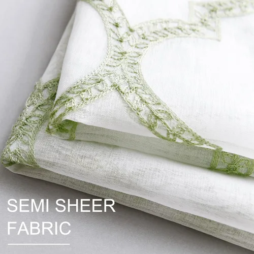 Miniatura 4 de DWCN - Cortinas traslúcidas verde salvia de lino sintético con diseño marroquí bordado - Cortinas de lino sintético semi voile para dormitorio