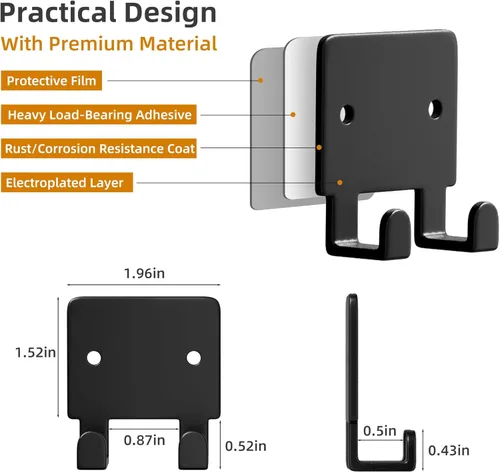 Miniatura 5 de GTK Paquete de 4 soportes para llaves para pared, soporte para maquinilla de afeitar montado en la pared, perchero para sombreros, ganchos Negro