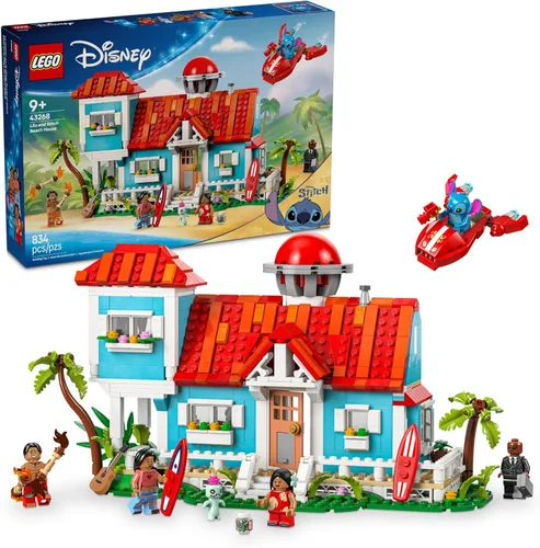 LEGO Disney Lilo y Stitch Casa de Playa - Set de Construcción para Niños, Niñas y Niños, Edades 9+ - Incluye 5 Minifiguras - Idea de Regalo de