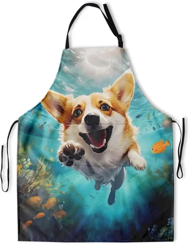 Miniatura 26 de Delantal colorido de poliéster Grooming Delantales con bolsillo para barbacoa Cocina Pintura Adultos German Shepherd