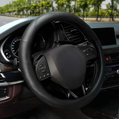 EcoNour Funda para volante de automóvil, piel sintética de alta calidad y duradera con diseño antideslizante, ajuste universal de 14.5 a 15