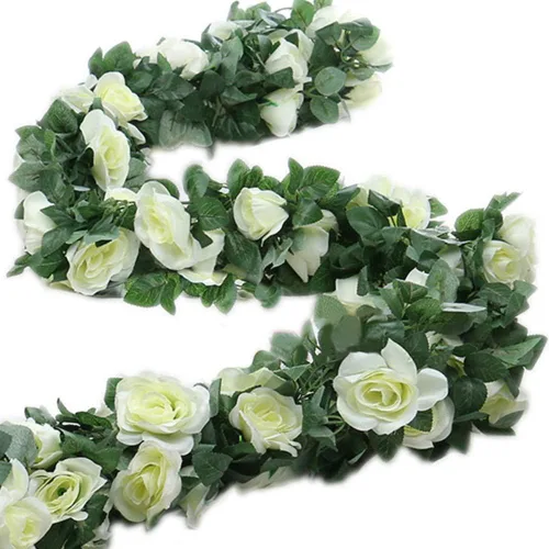 Miniatura 8 de Guirnalda de vid de rosas falsas de 16 pies, plantas artificiales para colgar, hiedra rosa, hogar, hotel, oficina, boda, fiesta, decoración