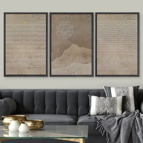 Miniatura 516 de SIGNWIN Lienzo enmarcado para pared, arte con pinceladas de flujo neutro en tonos beige abstractos, ilustraciones, arte moderno, decorativo
