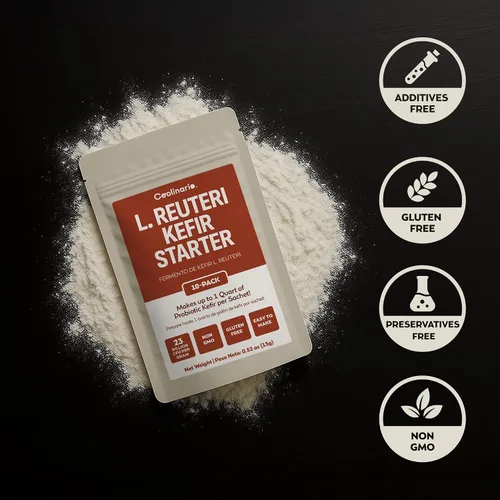 Miniatura 3 de Coolinario L Reuteri Kefir Starter Powder (paquete de 10, bolsitas de 0.05 onzas), cultivos de kéfir vivo con probióticos Lactobacillus Reuteri