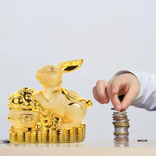 Miniatura 4 de Estatua de conejo de cerámica Feng Shui Estatua de conejo para riqueza 2023 Año Nuevo chino Zodiaco Recuerdo Animales Banco Moneda Conejito Caja