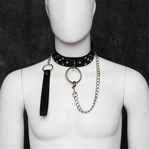 Miniatura 6 de chenyesun Gargantilla de cuello con correa, piel sintética ajustable gargantilla, anillo tórico punk cuello collar collar collar collar remache