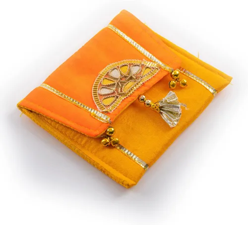 Miniatura 7 de Monedero de trabajo Gota Pati hecho a mano, mano cosida a mano, sobre de boda tradicional étnico dorado para niñas y mujeres, para fiestas, bodas