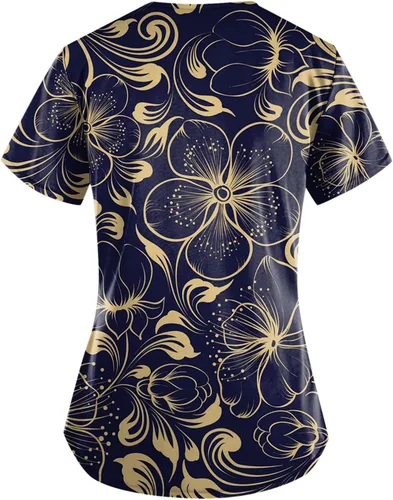 Miniatura 2 de Blusa de manga corta con cuello en V y bolsillo para mujer, con estampado de mármol, para mujer