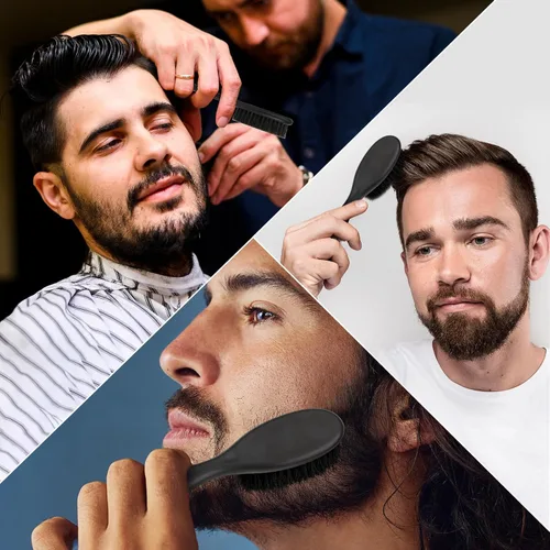 Miniatura 6 de Mozeat Lens Cepillo de pelo, 2 piezas de cerdas naturales de jabalí, mango de ABS, cepillo de peluquero profesional para desenredar, alisar