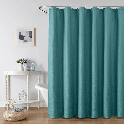 Miniatura 29 de OWENIE Cortina de ducha blanca para baño, 96 pulgadas, extra larga, elegante cortina de ducha de tela texturizada en relieve 3D, repelente al agua